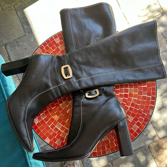 Prada black knee high boots with white stitching - great condition- no tears - - Picture 1 of 6